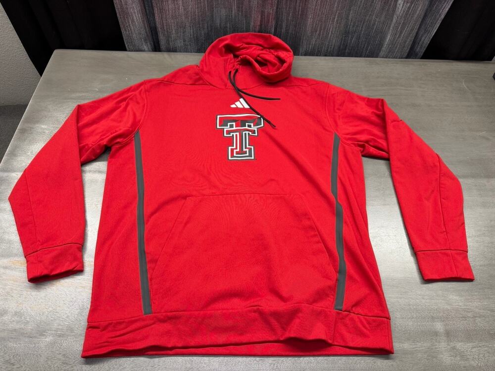 Adidas Red Pullover Fleece Lined Training Hoodie Sweater Texas Tech Print Sz XL